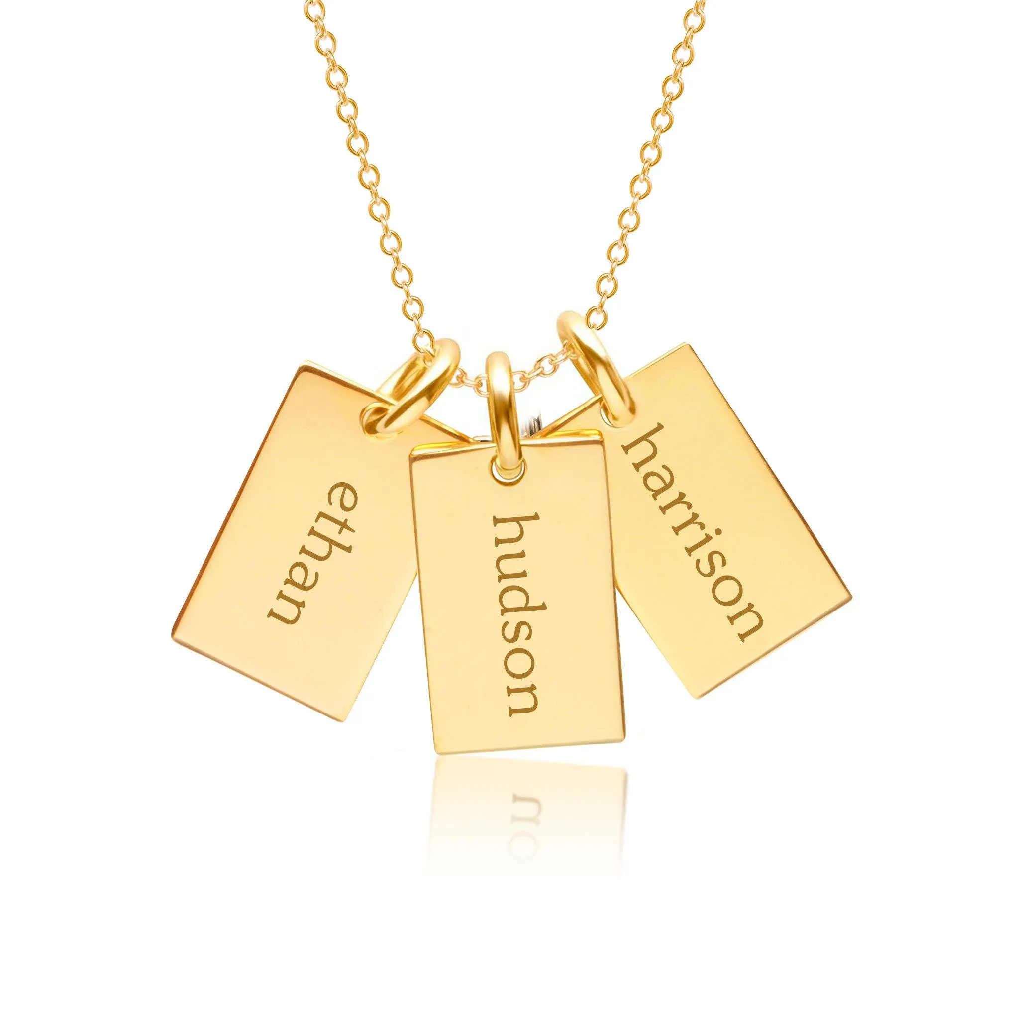 14k Gold Mini Dog Tag Necklace - 3 Names