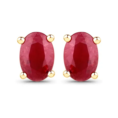 14K Yellow Gold Genuine Oval Shape Ruby Studs 0.96cts