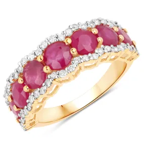 14K Yellow Gold Genuine Ruby & Diamond Eternity Ring 3.30cts