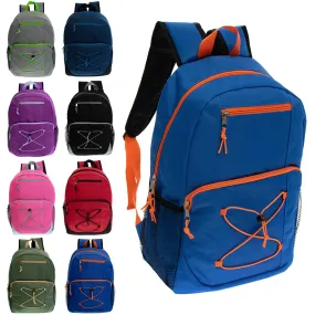 17" Bungee Wholesale Backpack in 8 Assorted Colors - Bulk Case of 24