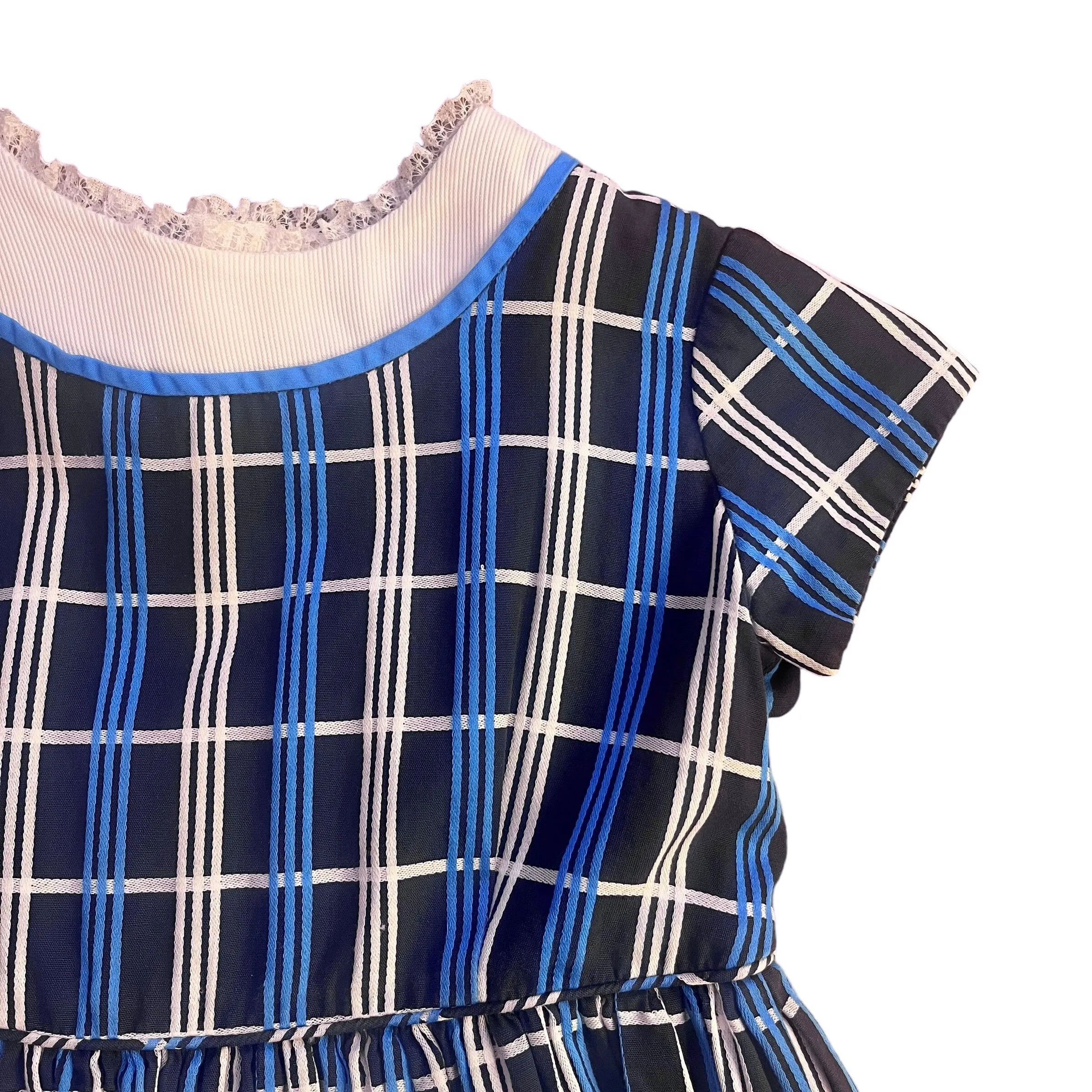 1960's Blue Checkered  Dress  / 18-24 Months