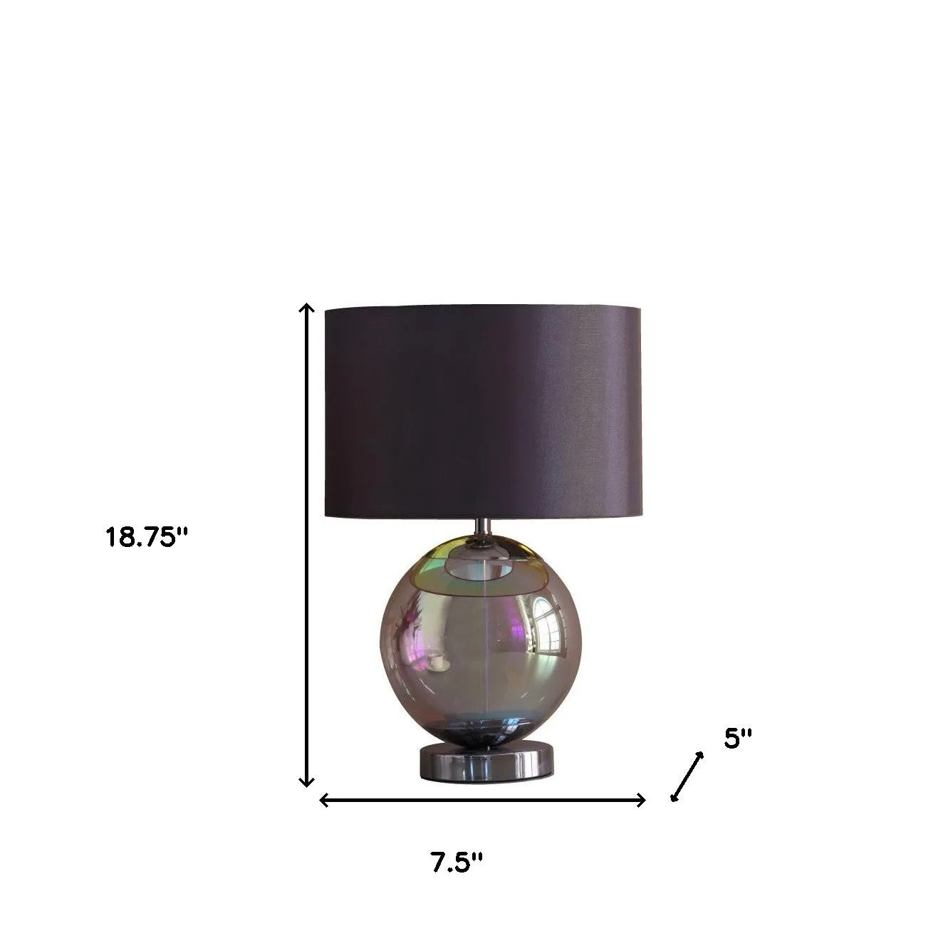 19" Iridescent Glass Globe Table Lamp With Gray Classic Drum Shade By Homeroots