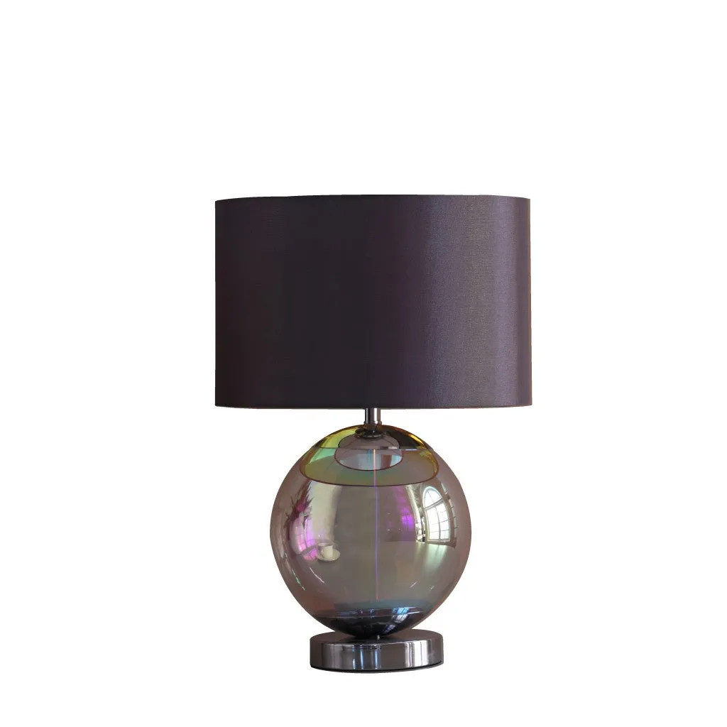 19" Iridescent Glass Globe Table Lamp With Gray Classic Drum Shade By Homeroots