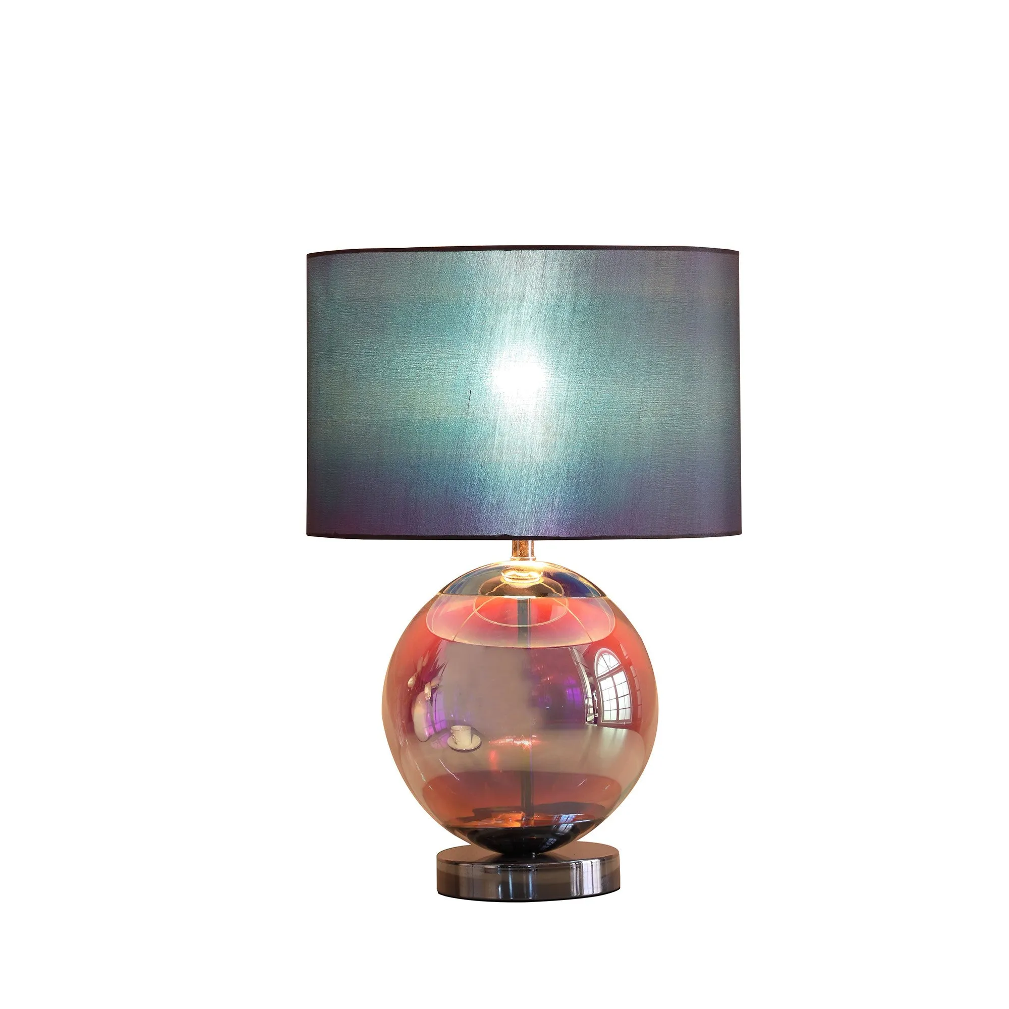 19" Iridescent Glass Globe Table Lamp With Gray Classic Drum Shade By Homeroots