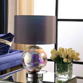 19" Iridescent Glass Globe Table Lamp With Gray Classic Drum Shade By Homeroots