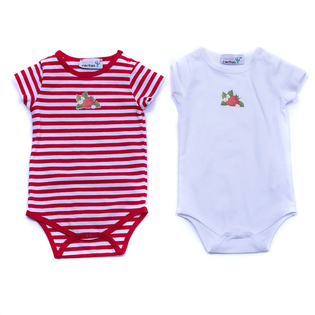 2 Pc Red Strawberry Bodysuit Set