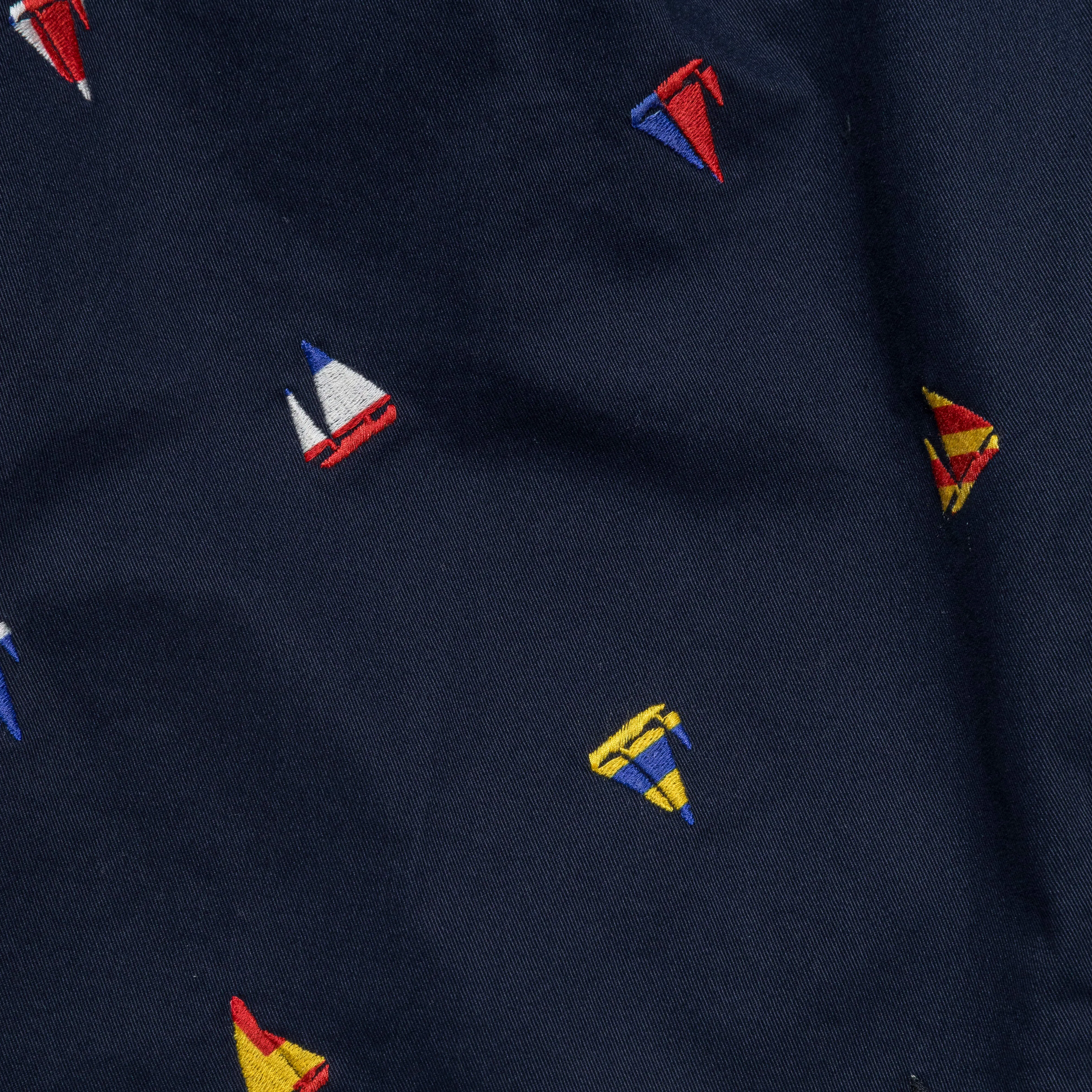 2 Pleat Trousers Embroidery On Print - Navy