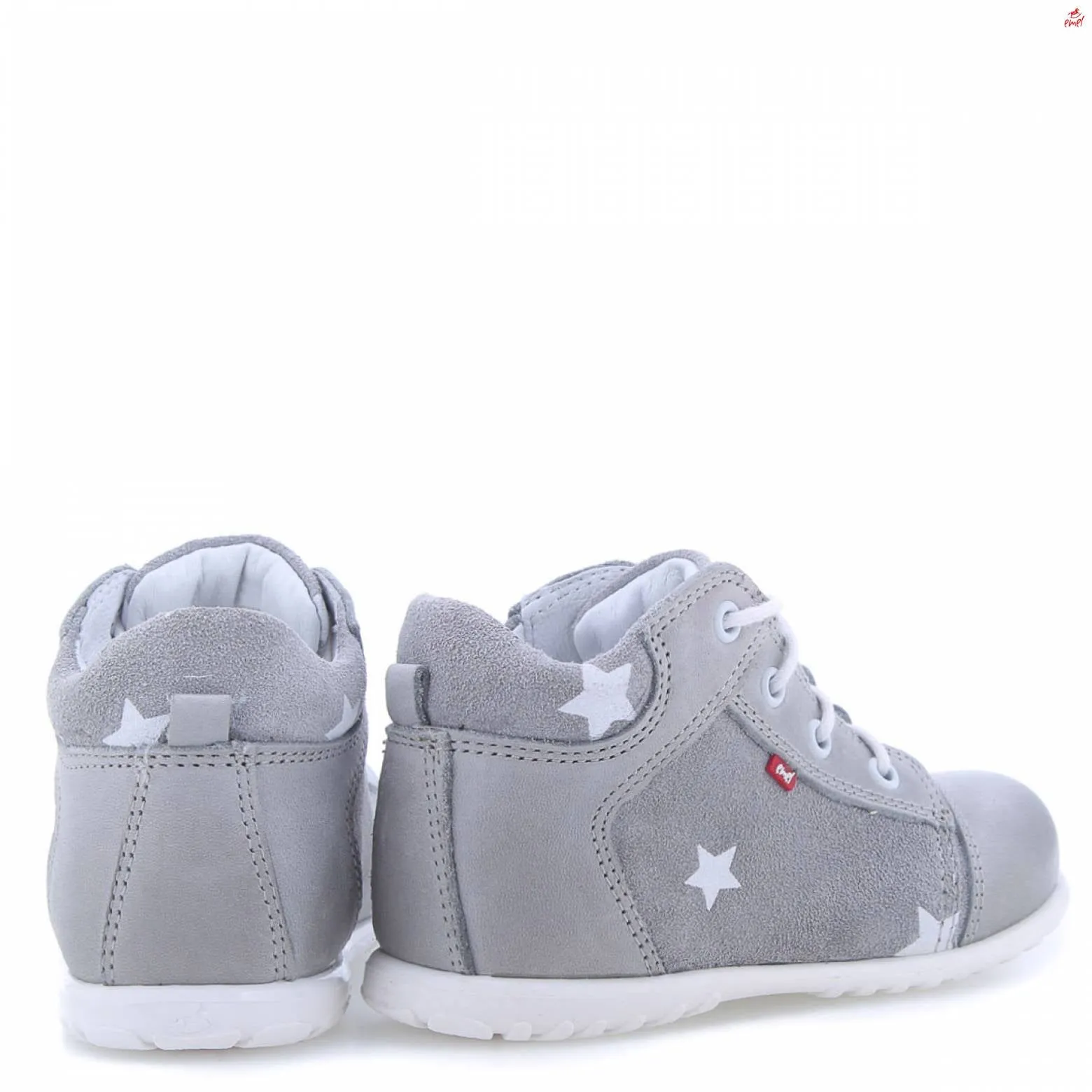 (2369B-6) Emel Lace Up First Shoes  Gray