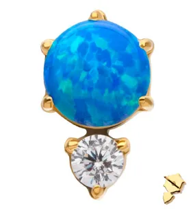 24kt Gold PVD Blue Opalite Drop Clear CZ Titanium Threadless Top