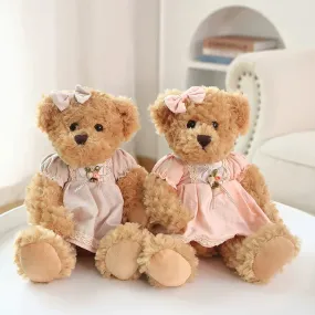 26cm Couple Little Bear Plush Toys Pink Green Kawaii Wearing Clothes Bear Soft Stuffed Doll For Girls Holiday Plush Doll Gifts