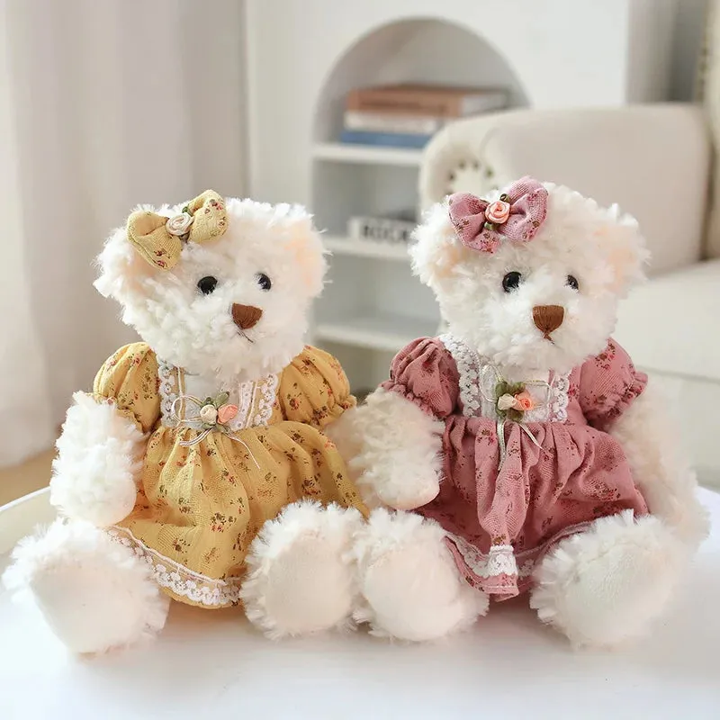 26cm Couple Little Bear Plush Toys Pink Green Kawaii Wearing Clothes Bear Soft Stuffed Doll For Girls Holiday Plush Doll Gifts