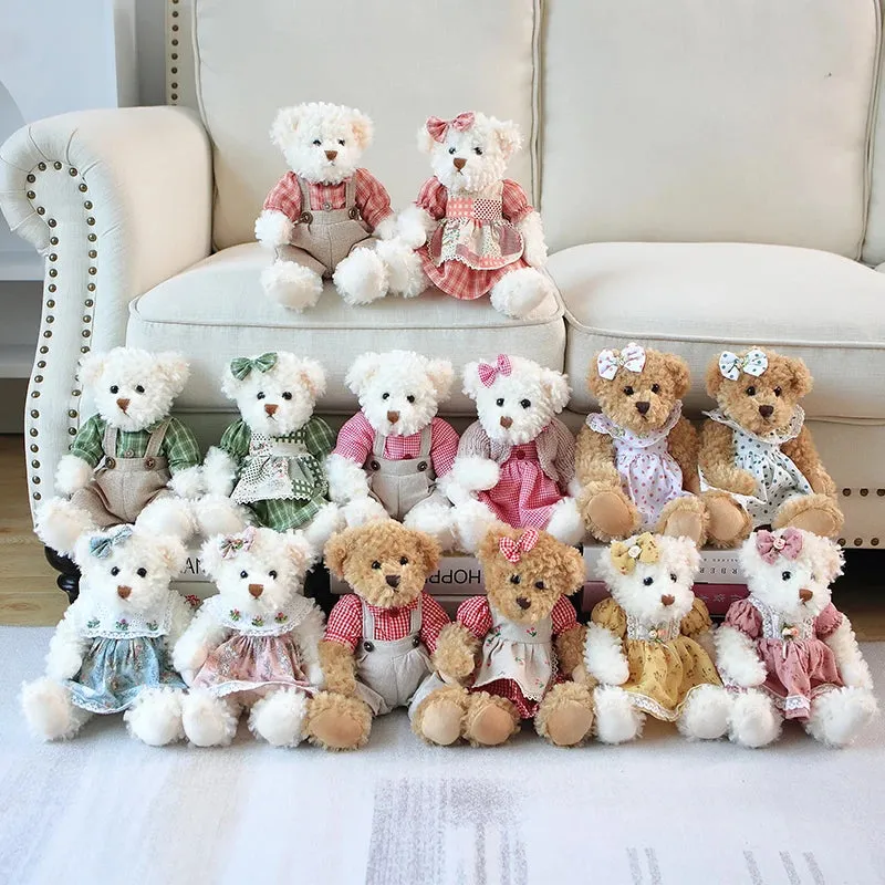 26cm Couple Little Bear Plush Toys Pink Green Kawaii Wearing Clothes Bear Soft Stuffed Doll For Girls Holiday Plush Doll Gifts