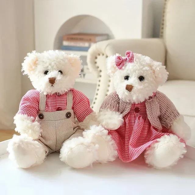 26cm Couple Little Bear Plush Toys Pink Green Kawaii Wearing Clothes Bear Soft Stuffed Doll For Girls Holiday Plush Doll Gifts