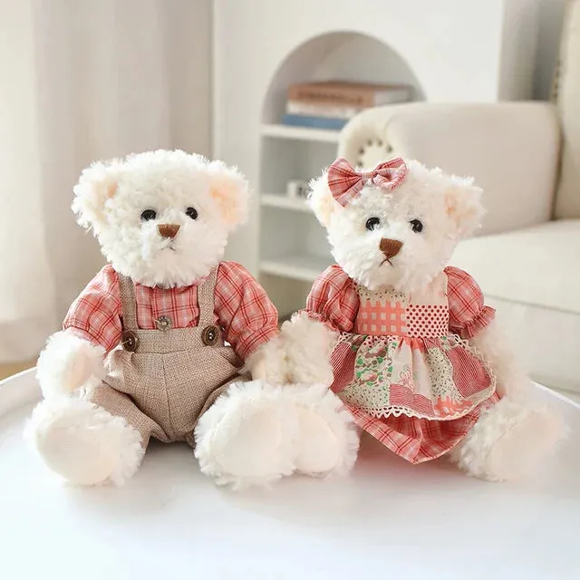 26cm Couple Little Bear Plush Toys Pink Green Kawaii Wearing Clothes Bear Soft Stuffed Doll For Girls Holiday Plush Doll Gifts