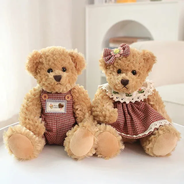 26cm Couple Little Bear Plush Toys Pink Green Kawaii Wearing Clothes Bear Soft Stuffed Doll For Girls Holiday Plush Doll Gifts