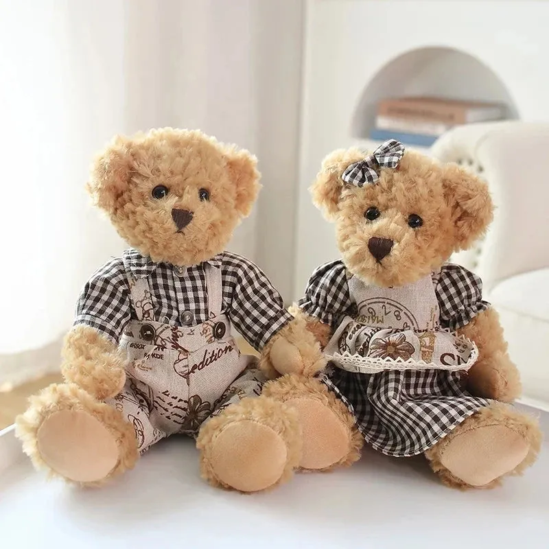 26cm Couple Little Bear Plush Toys Pink Green Kawaii Wearing Clothes Bear Soft Stuffed Doll For Girls Holiday Plush Doll Gifts