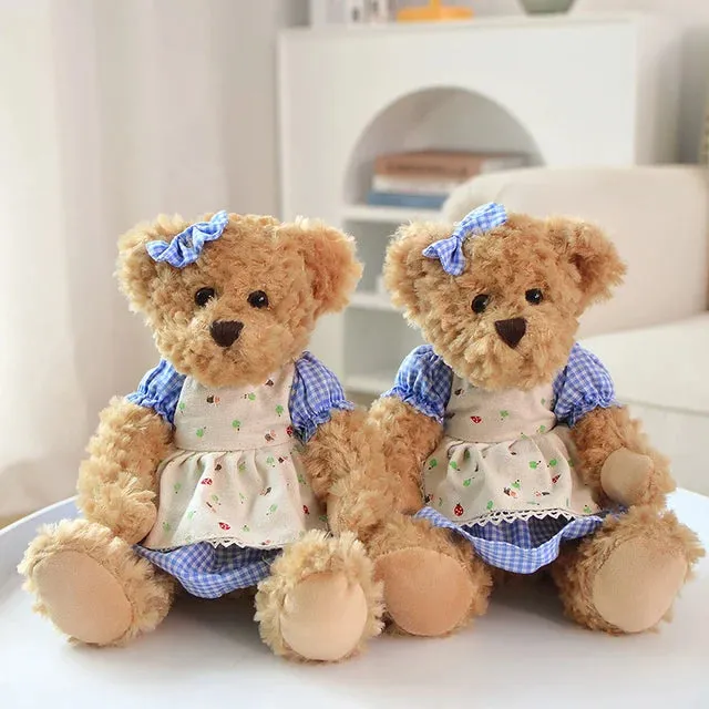 26cm Couple Little Bear Plush Toys Pink Green Kawaii Wearing Clothes Bear Soft Stuffed Doll For Girls Holiday Plush Doll Gifts