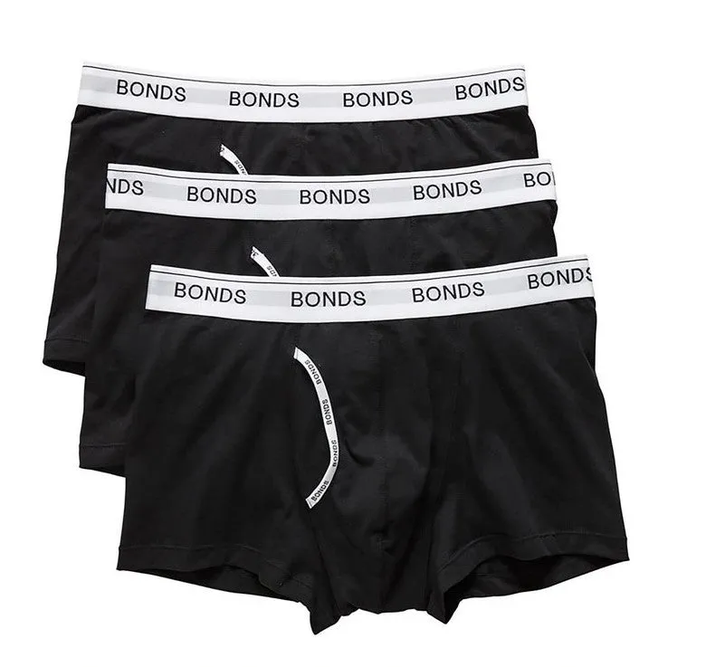 3 x Mens Bonds Guyfront Trunk Underwear Undies Black Pack