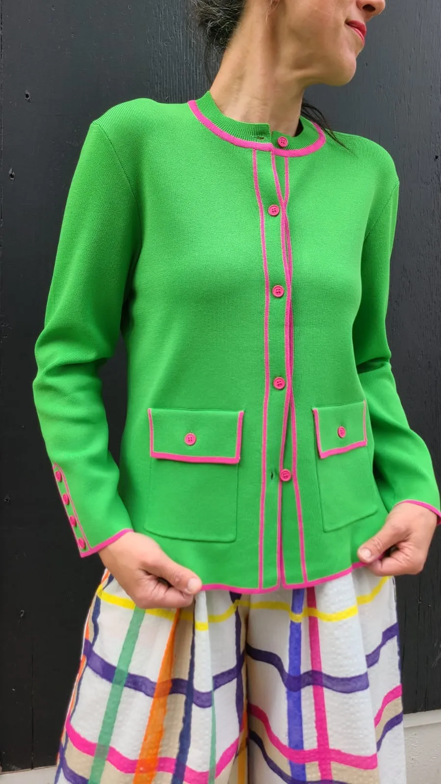 30900 Green/Pink Knit Cardigan