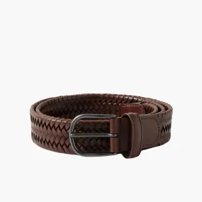 3.5cm Stretch Leather Woven Belt (Brown)