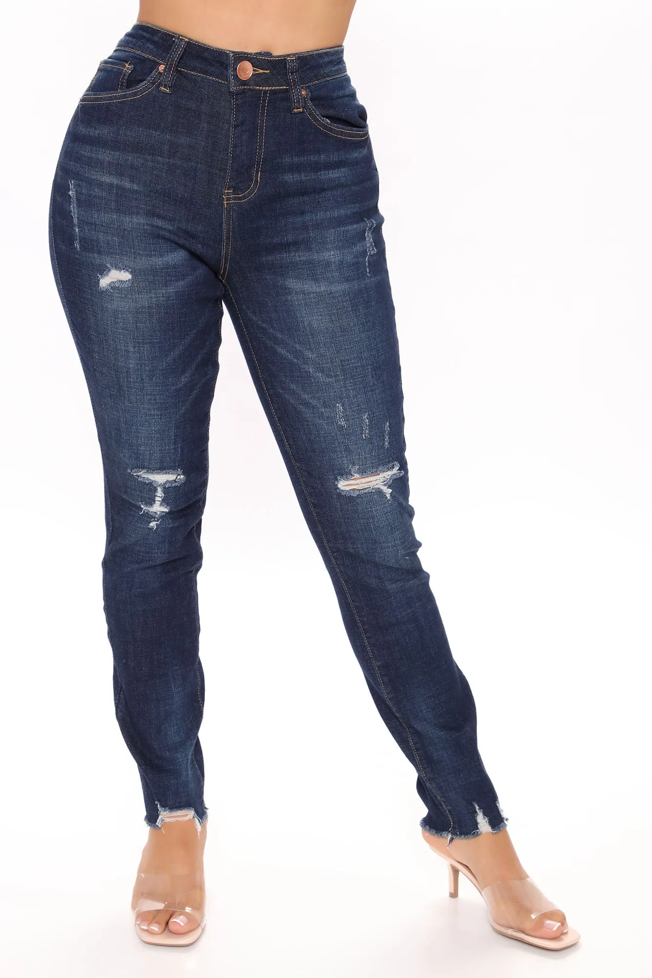 80's Mercedes Distressed Ankle Jeans - Dark Wash