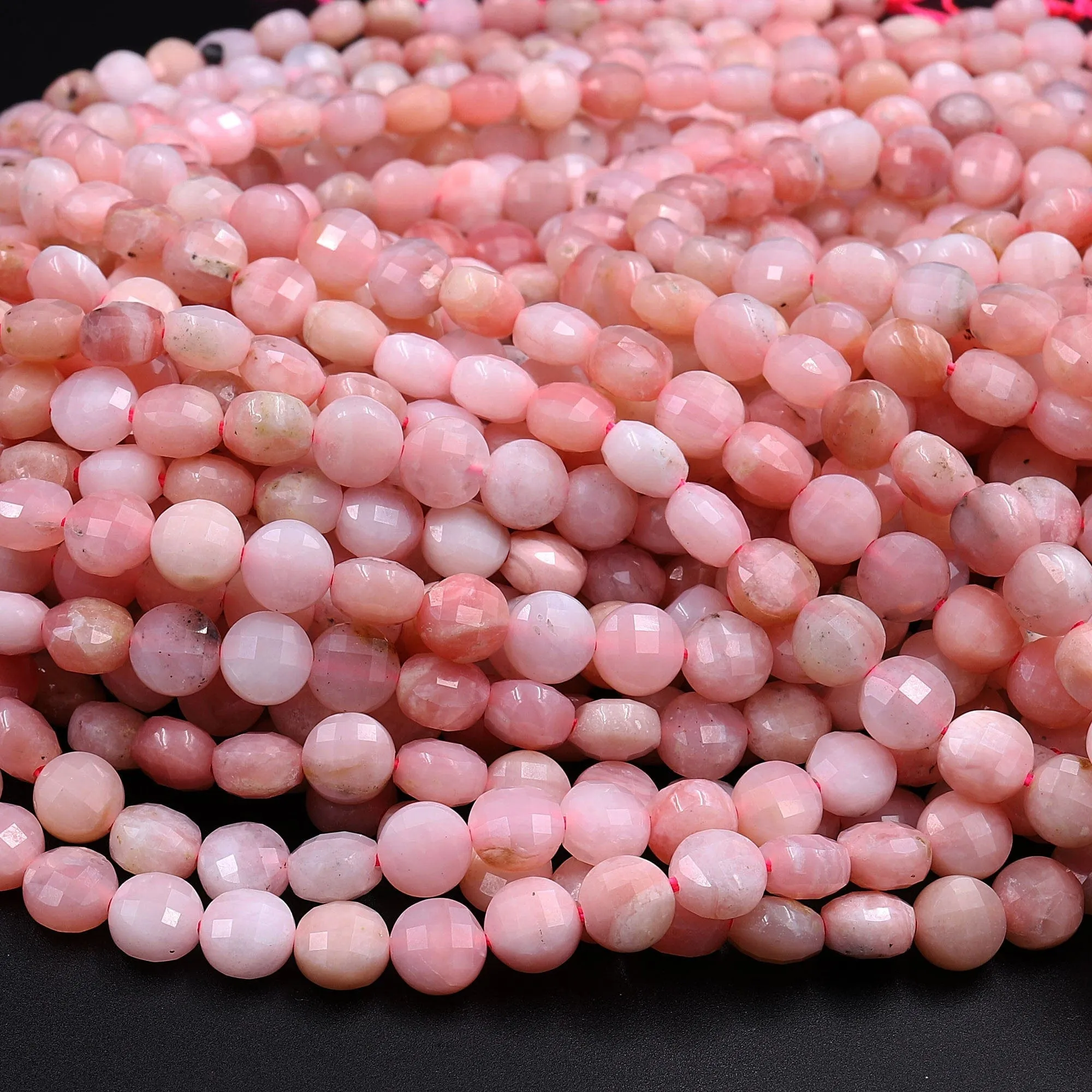 AA Faceted Peruvian Pink Opal 6mm 8mm Coin Beads Flat Disc Dazzling Facets Natural Gemstone 15.5" Strand