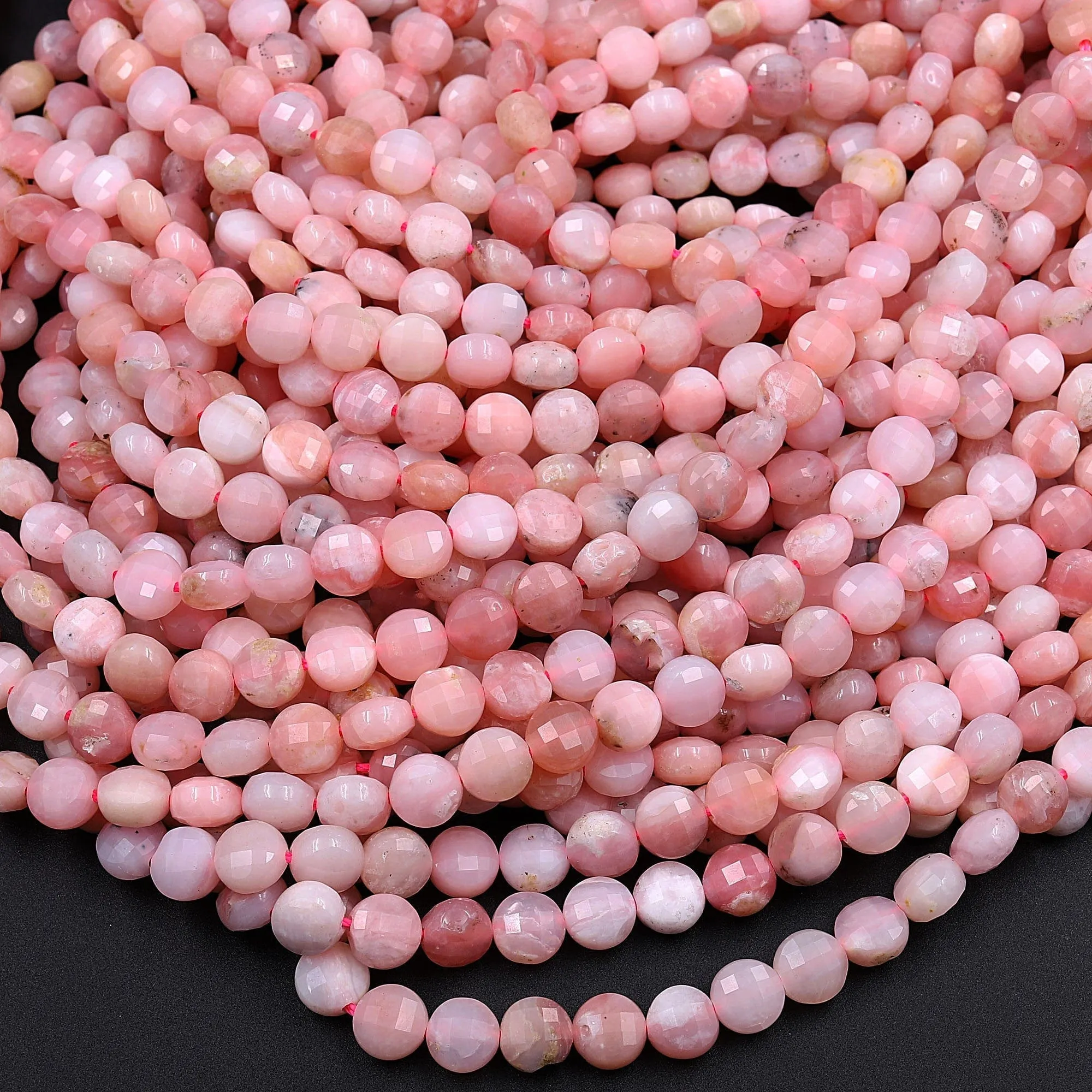 AA Faceted Peruvian Pink Opal 6mm 8mm Coin Beads Flat Disc Dazzling Facets Natural Gemstone 15.5" Strand