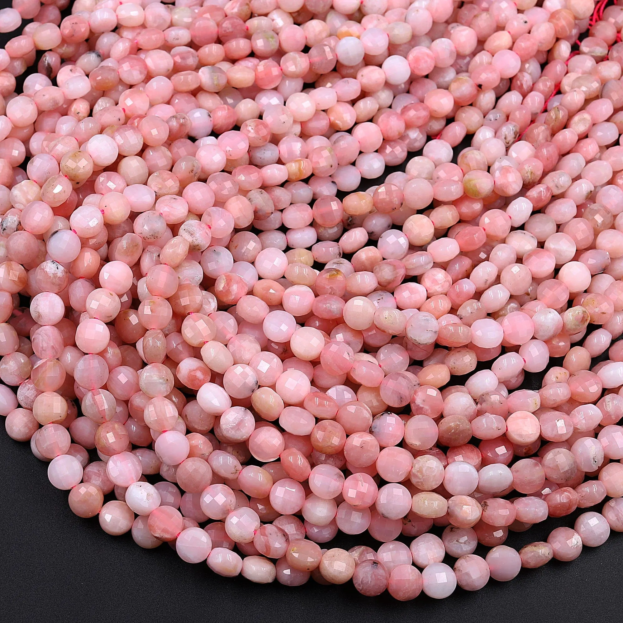 AA Faceted Peruvian Pink Opal 6mm 8mm Coin Beads Flat Disc Dazzling Facets Natural Gemstone 15.5" Strand