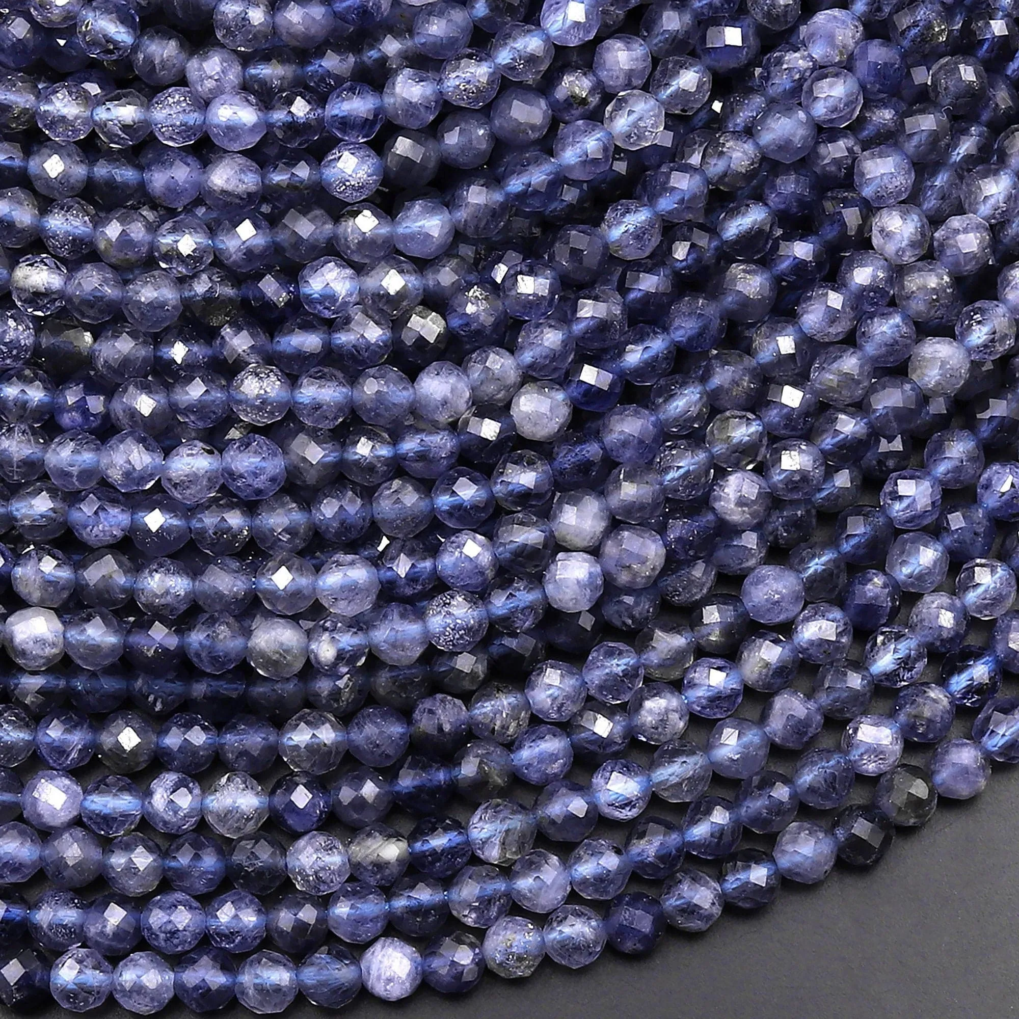 AA Natural Iolite Faceted 4mm Round Gemstone Beads 15.5" Strand