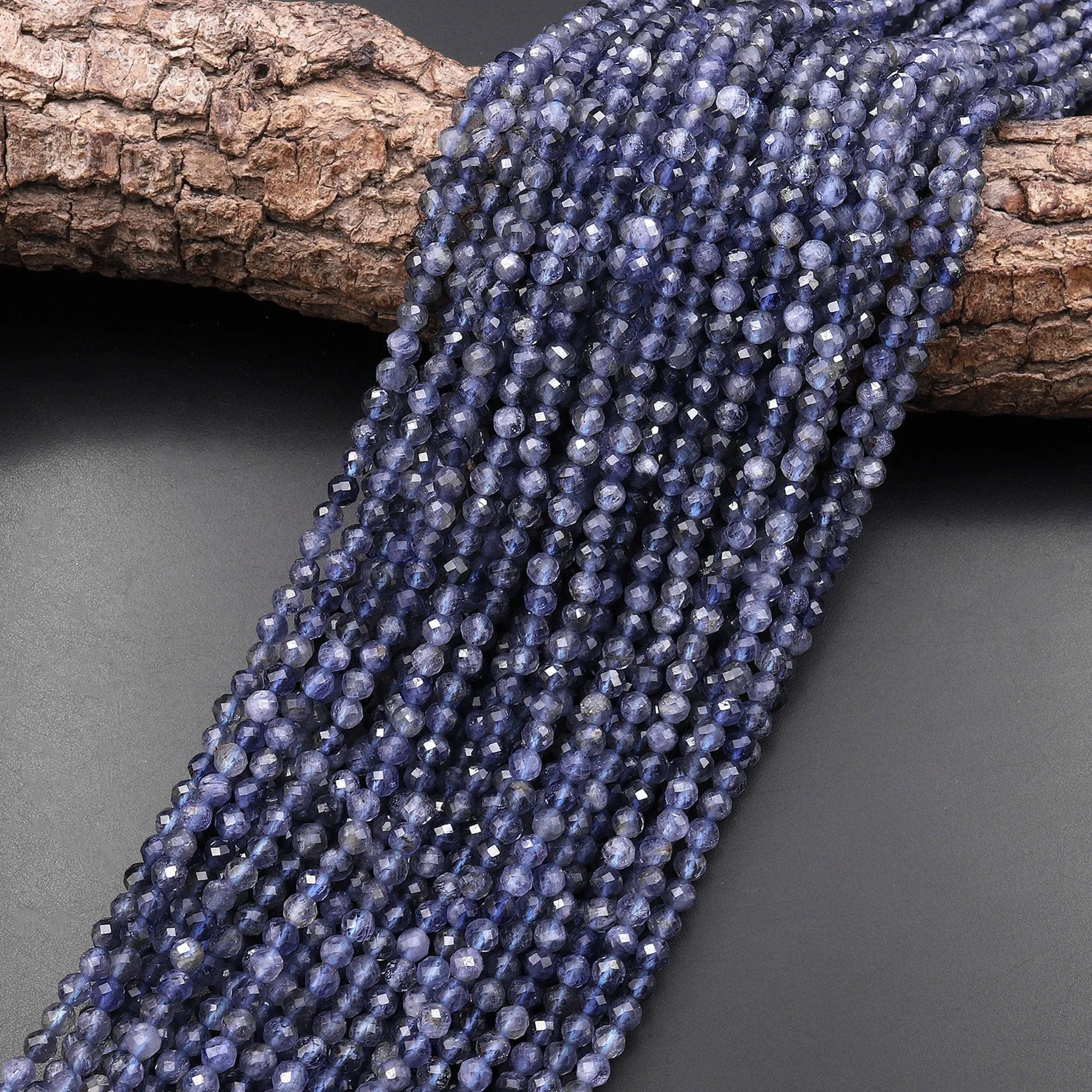 AA Natural Iolite Faceted 4mm Round Gemstone Beads 15.5" Strand