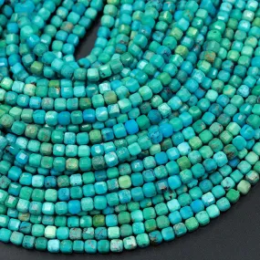 AA Natural Turquoise Faceted 3mm Cube Beads Real Genuine Blue Green Gemstone Micro Faceted Laser Diamond Cut 15.5" Strand