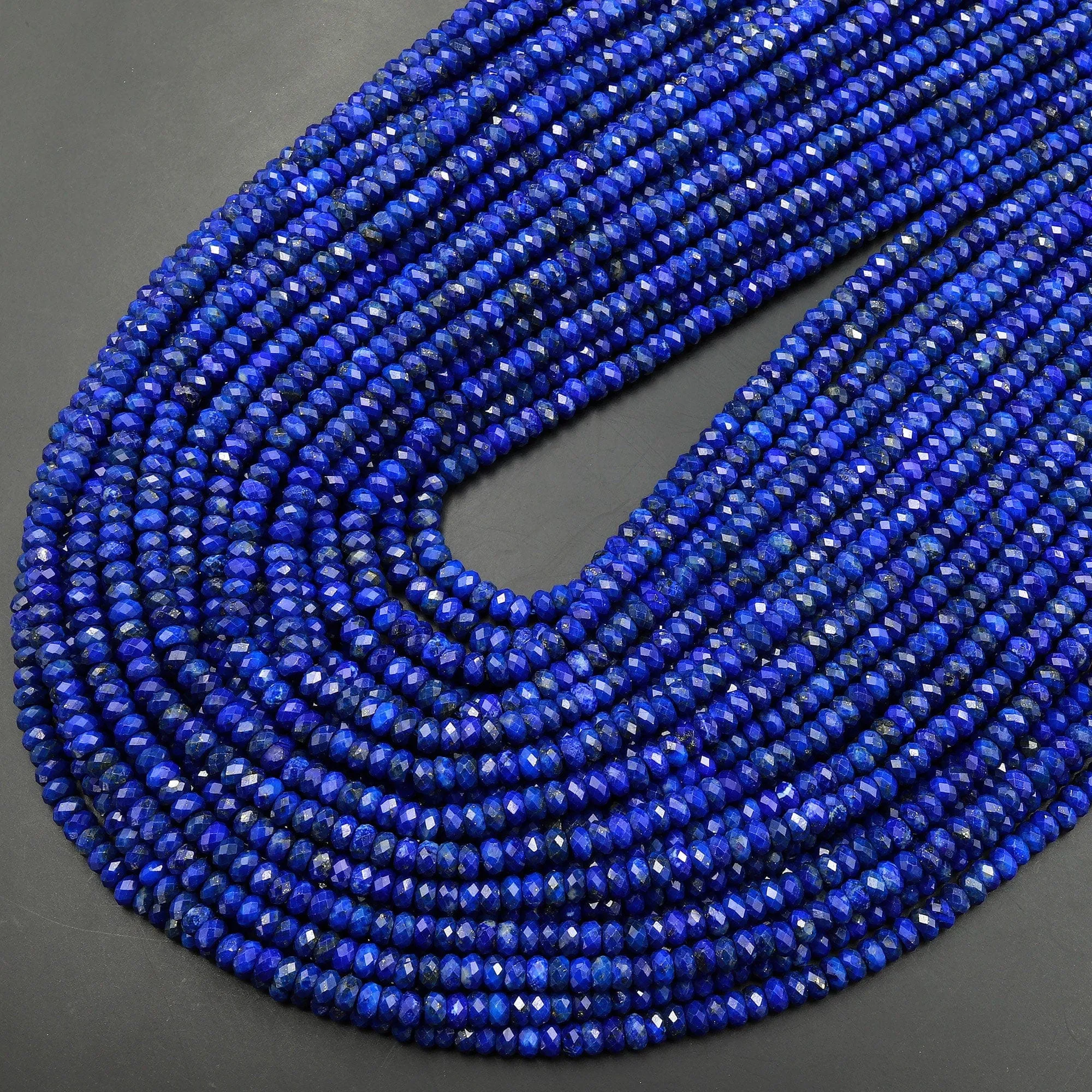 AAA Faceted Natural Blue Lapis Lazuli Rondelle Beads 4mm 15.5" Strand