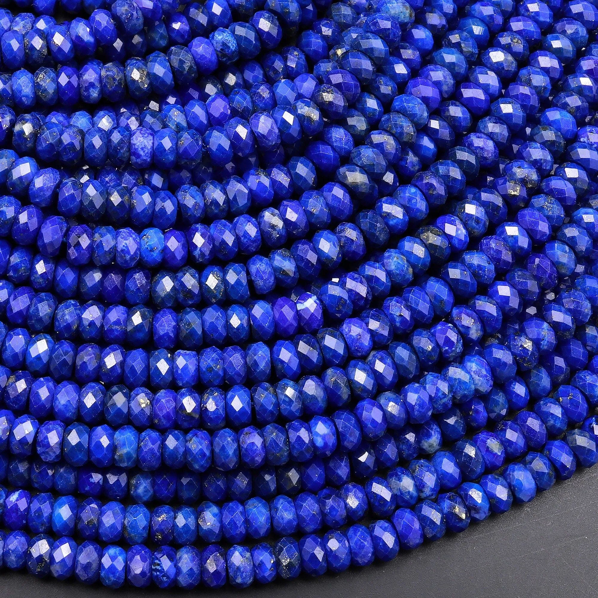 AAA Faceted Natural Blue Lapis Lazuli Rondelle Beads 4mm 15.5" Strand