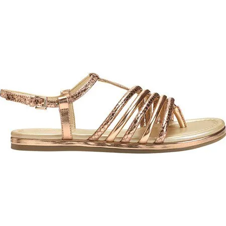 Aerosoles Women's Droplet Pink Metallic Strappy Flat Caged Gold Sandals