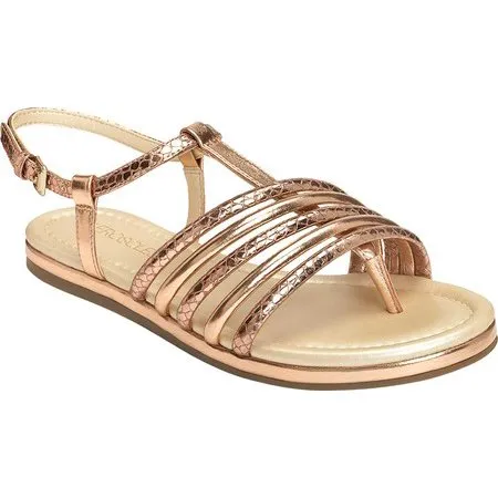 Aerosoles Women's Droplet Pink Metallic Strappy Flat Caged Gold Sandals