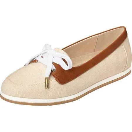 Aerosoles Women's Smart Start Shoe Slip On Lace Detailed Natural Combo Boat Shoe