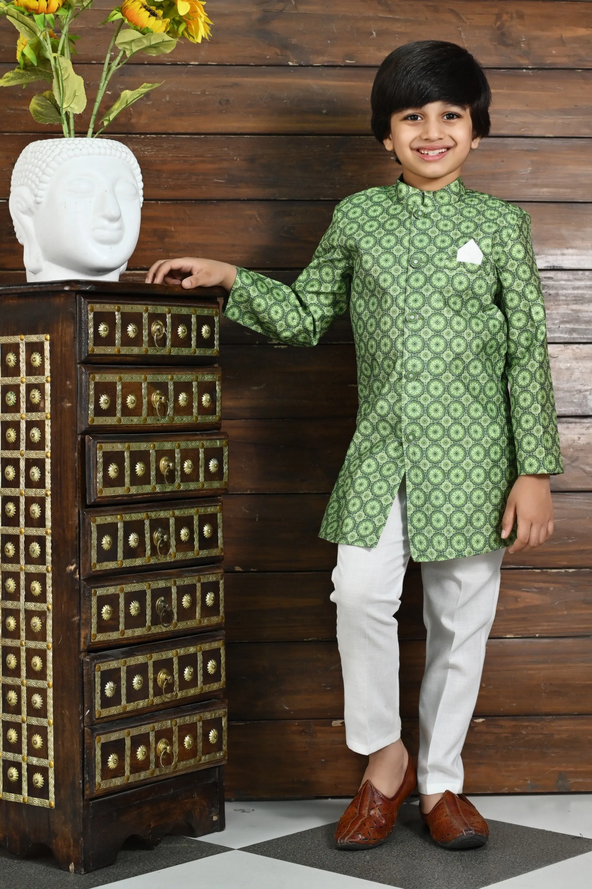 Ahhaaaa Kids Ethnic Silk Blend Indo-Western Sherwani Set For Boys 505