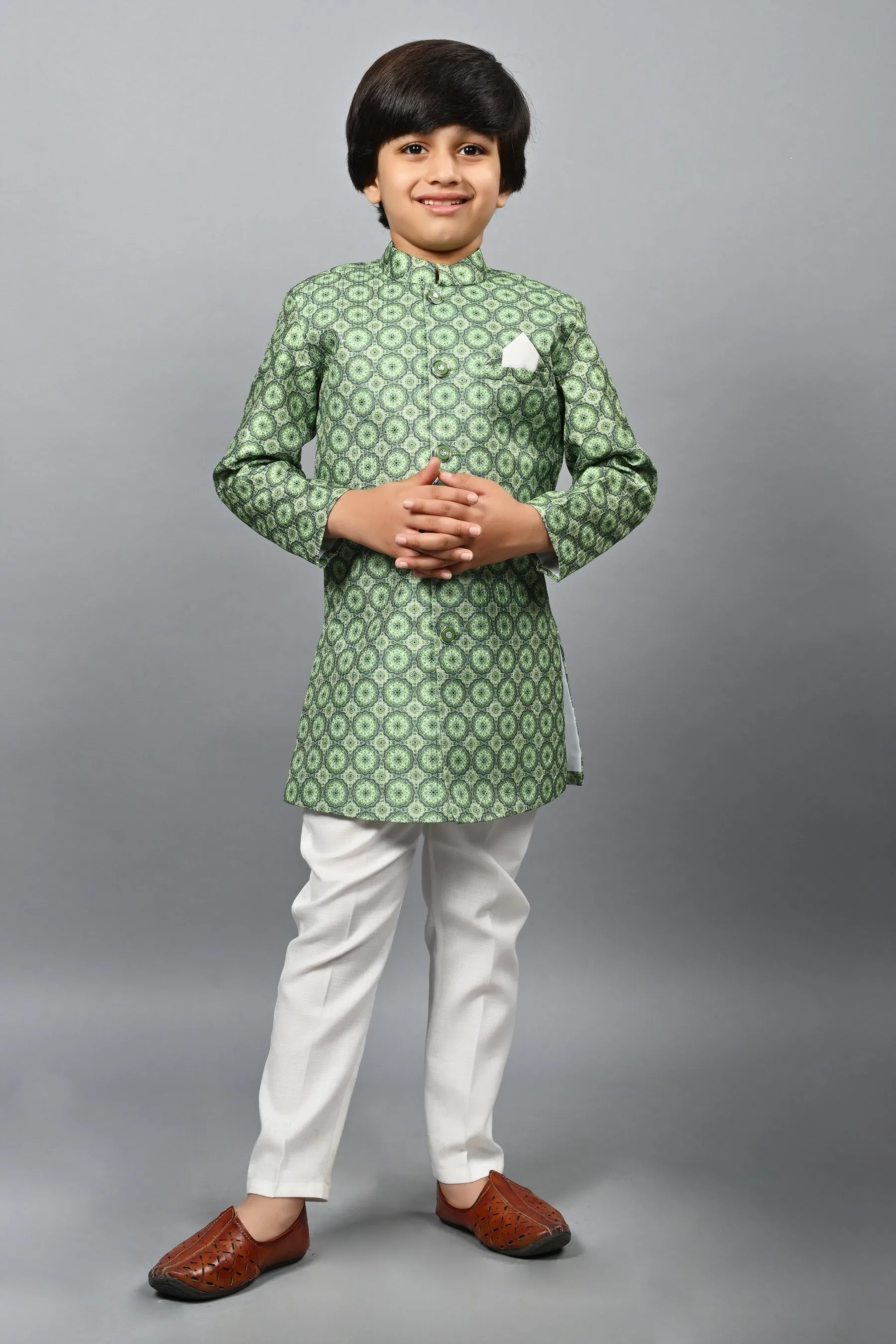 Ahhaaaa Kids Ethnic Silk Blend Indo-Western Sherwani Set For Boys 505