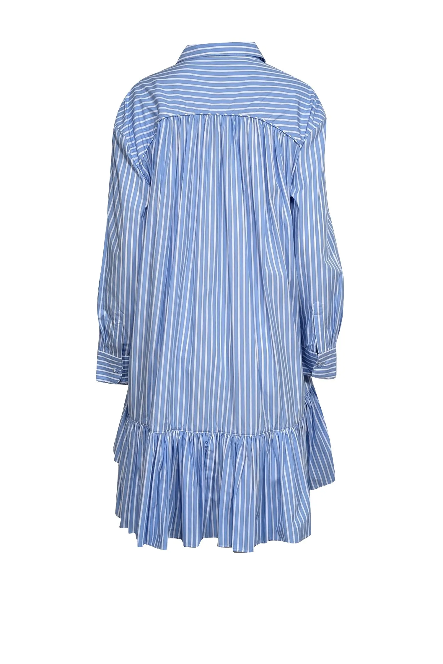 Aknvas - Blue & White Striped Cotton Shirtdress w/ 3D Floral Appliqué Sz XL