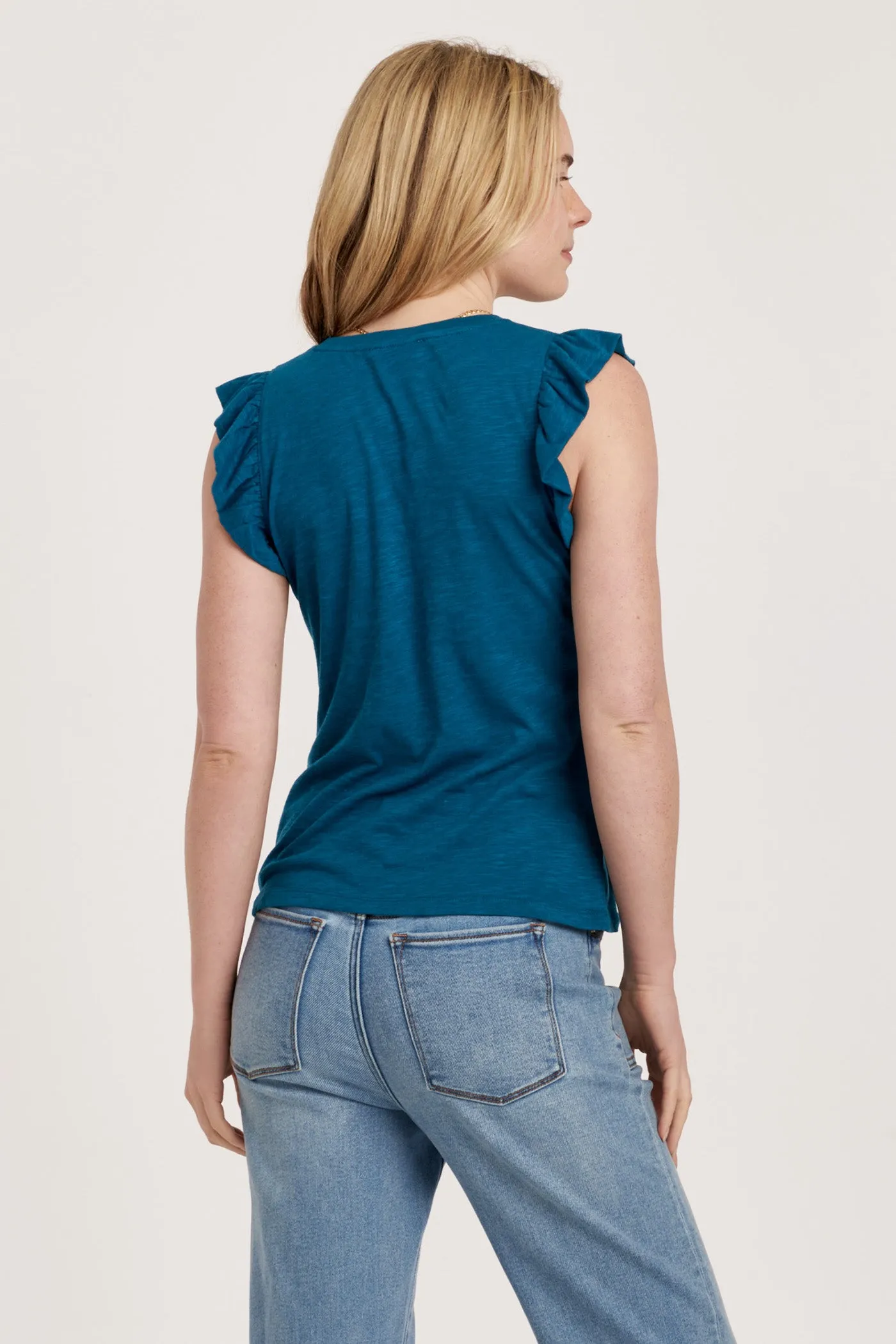 AL North Ruffle Sleeve Classic Top-Teal