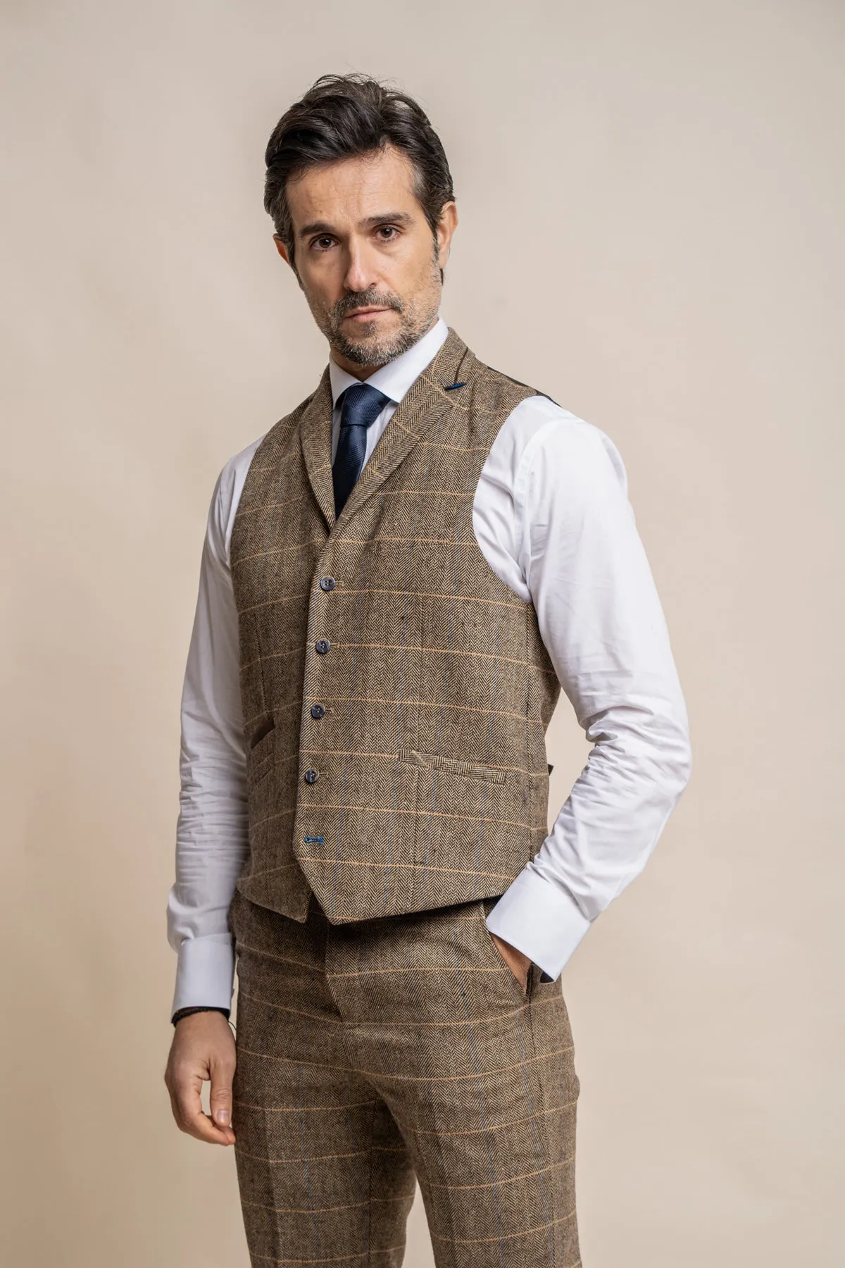 Albert Brown Tweed 3 Piece Wedding Suit