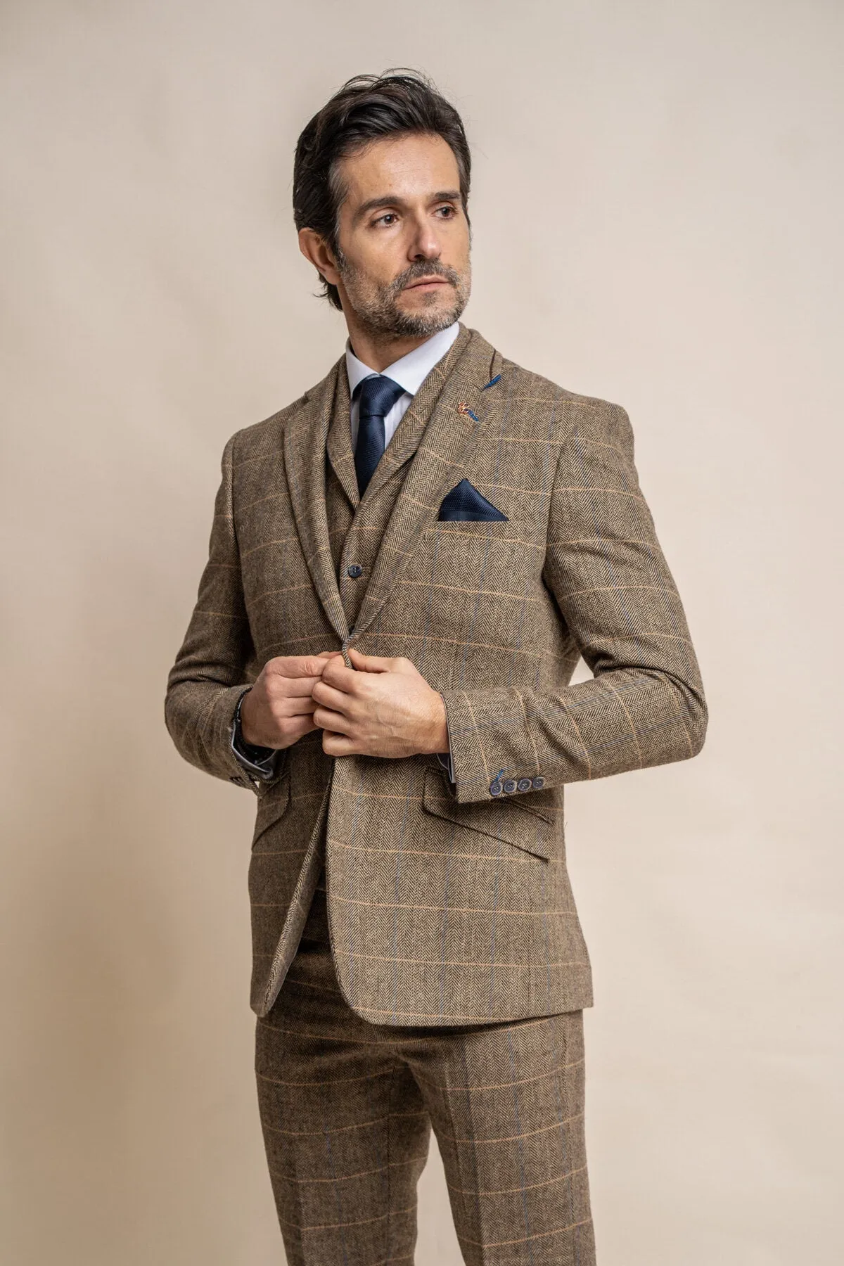 Albert Brown Tweed 3 Piece Wedding Suit