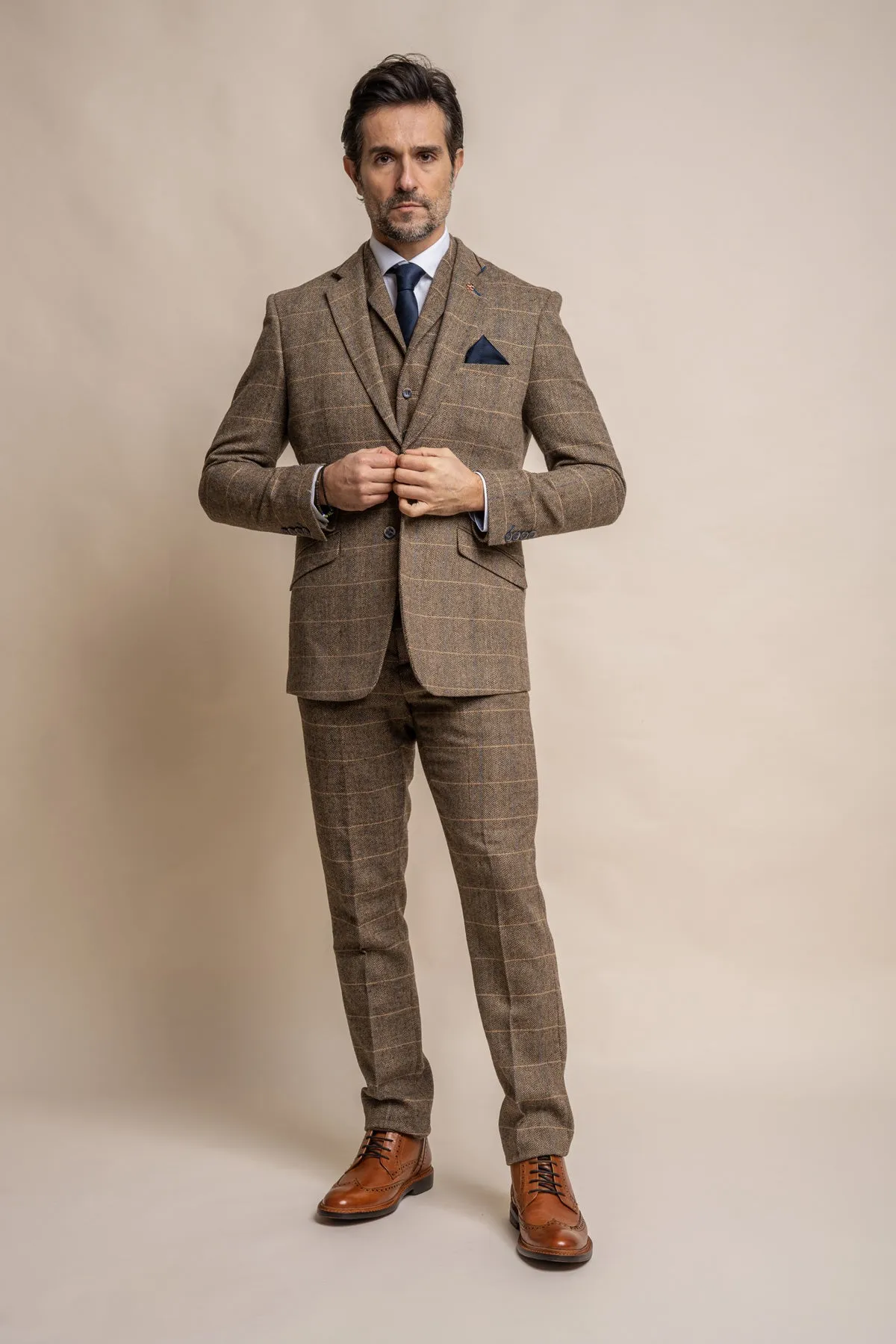 Albert Brown Tweed 3 Piece Wedding Suit