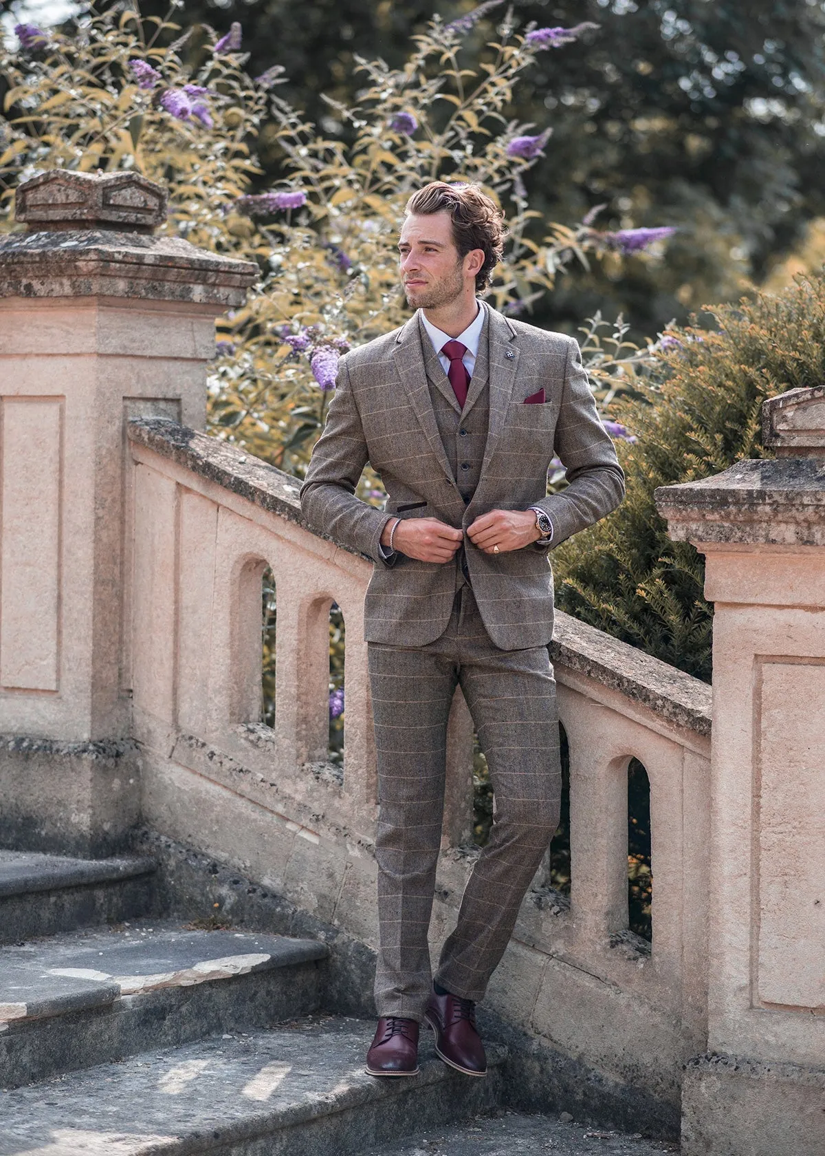 Albert Brown Tweed 3 Piece Wedding Suit