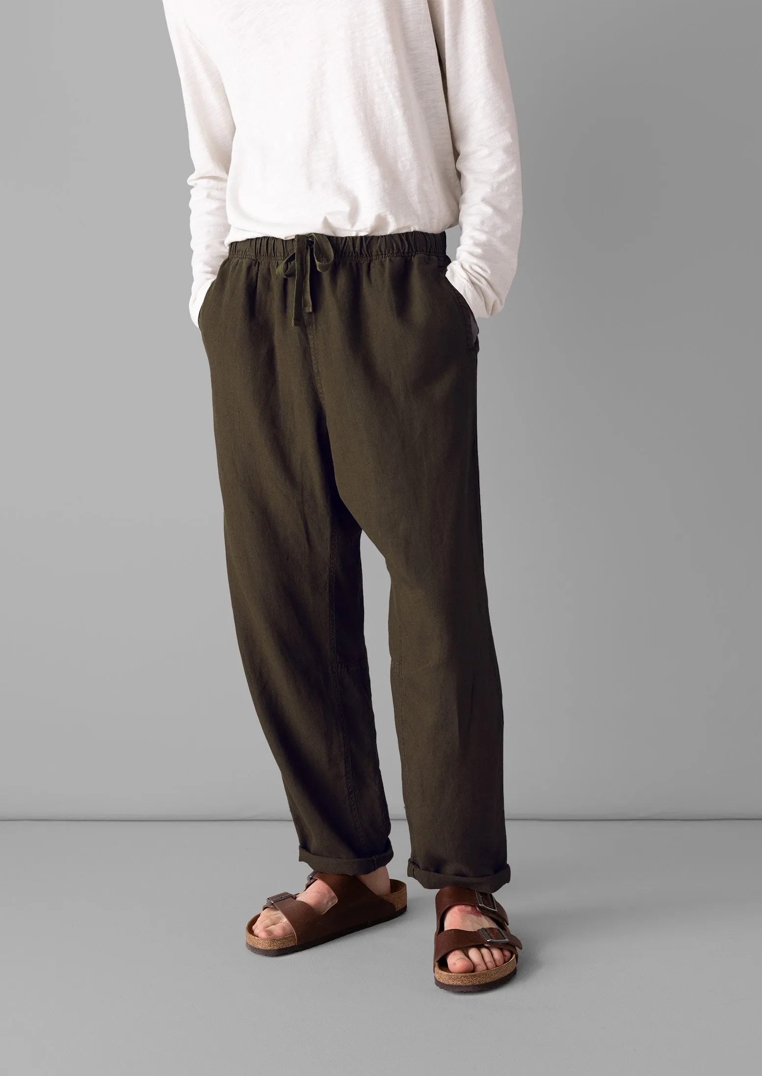 Alfie Garment Dyed Linen Trousers | Olive