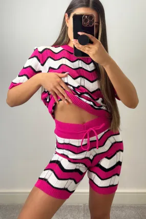 Alice Pink Zig Zag Knit Top and Shorts Co-Ord Set