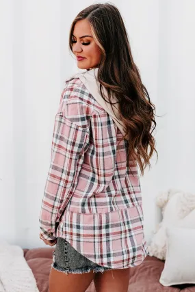 Already Involved Oversized Hooded Plaid Top (Pink)