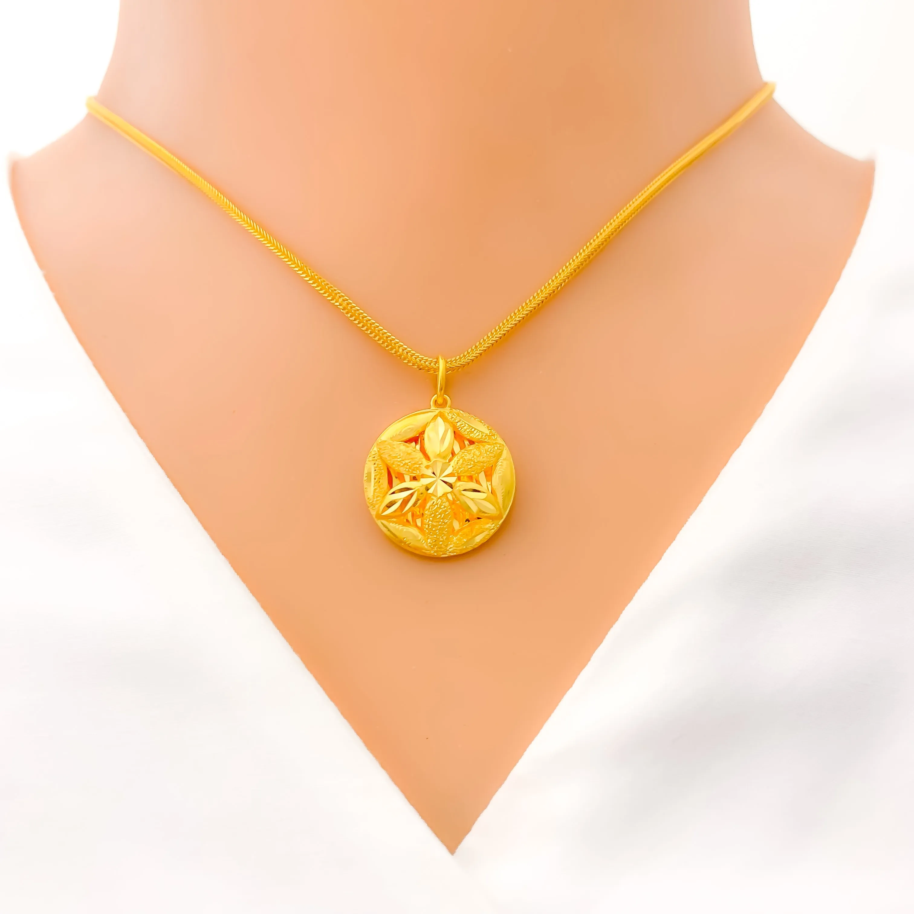 Alternating Textured Flower 22k Gold Pendant