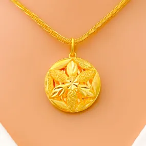 Alternating Textured Flower 22k Gold Pendant