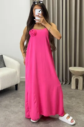 Amaya Pink Flower Corsage Strappy Maxi Dress